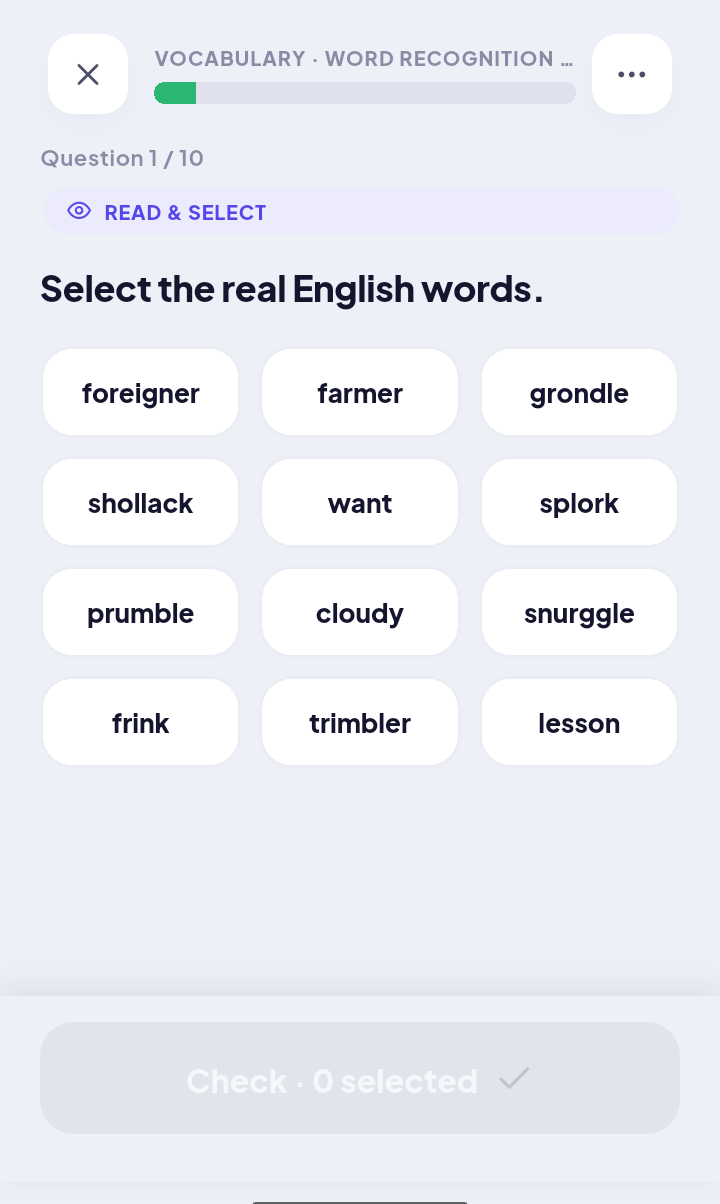 Englora — Read & Select question in the real test format