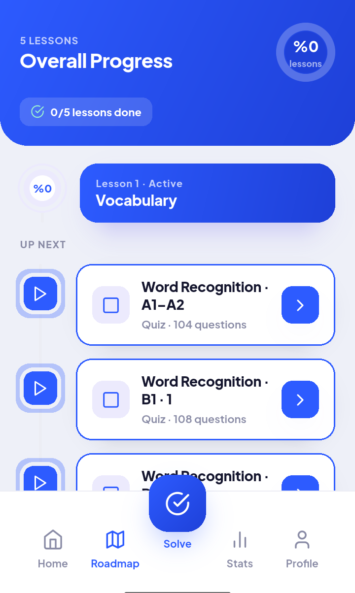 Englora guided learning path with lessons and quizzes